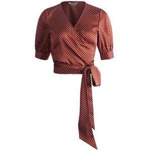 Vintage silky v neck polka dot blouse